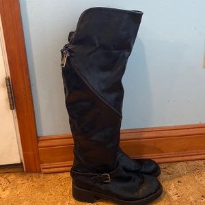 Guess - Chunky Over the Knee Faux Leather Boot with zipper detail